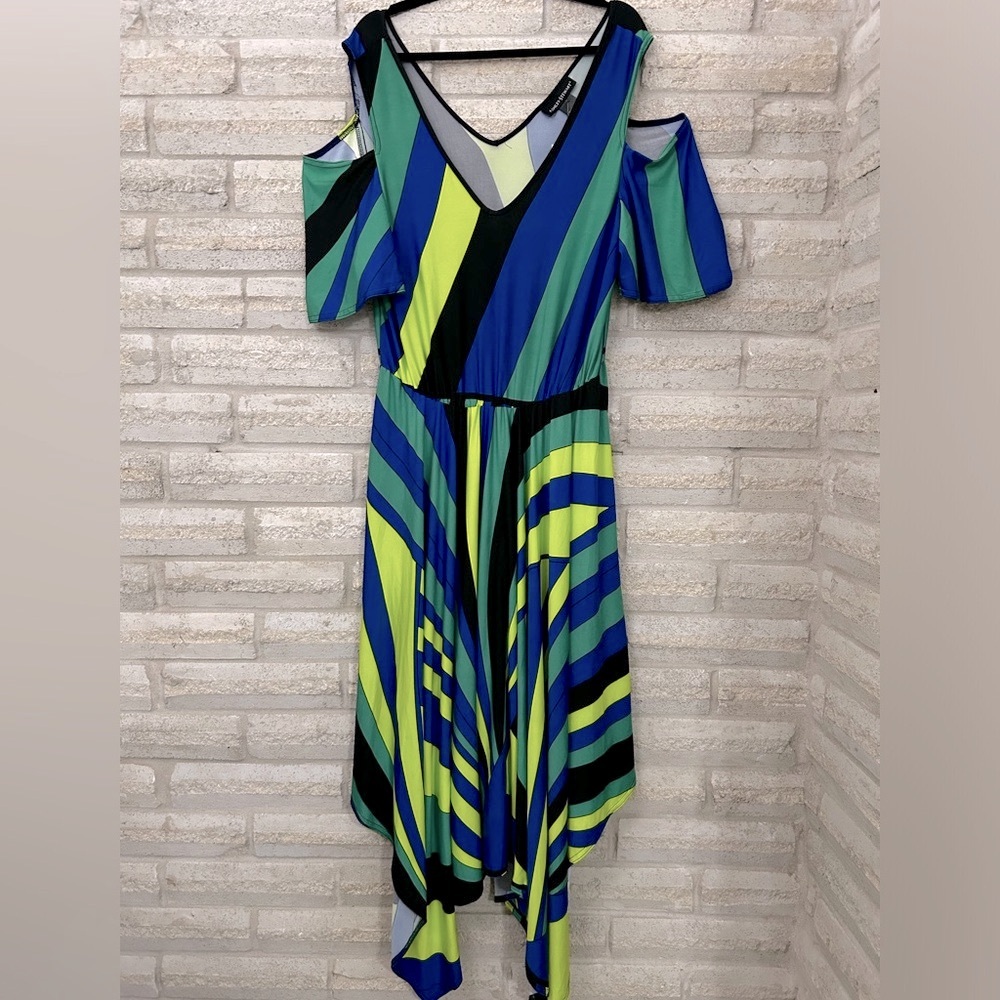 Ashley Stewart Blue and Green Asymmetrical Dress